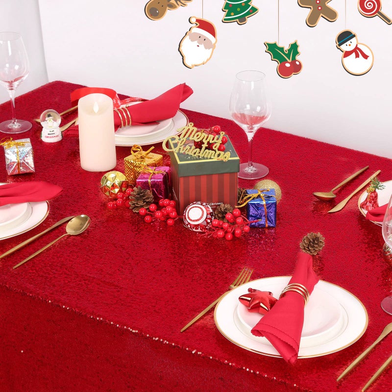 B.Cool B-COOL Rectangle Sequin Tablecloth Christmas Red Table Cloth 60x102inch Seamless Wedding Red Sequin Fabric Linens Overlay for Mother's Day Valentines Decoration - Image 5